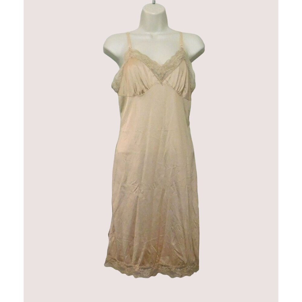 Vintage Figurfit Full Slip Womens 32 Beige Lace Anti Cling Adj Straps